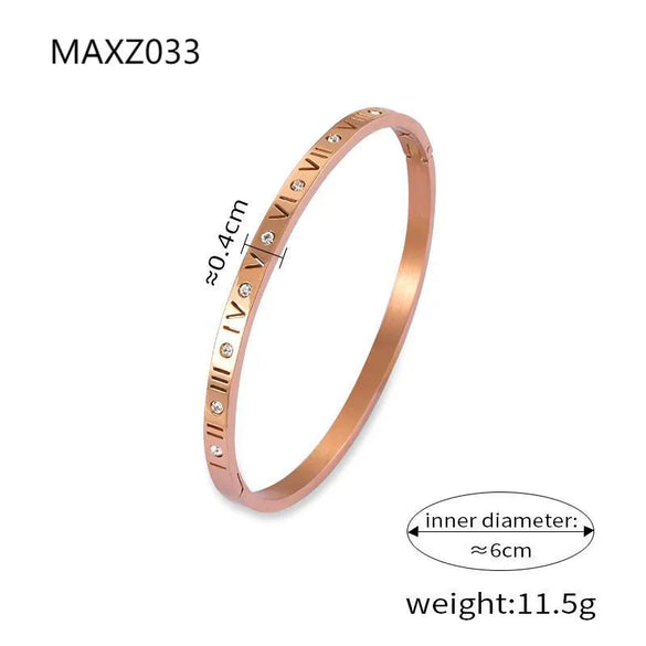 Casual Retro Simple Style Round Roman Numeral Titanium Steel 18K Gold Plated Rhinestones Bangle In Bulk