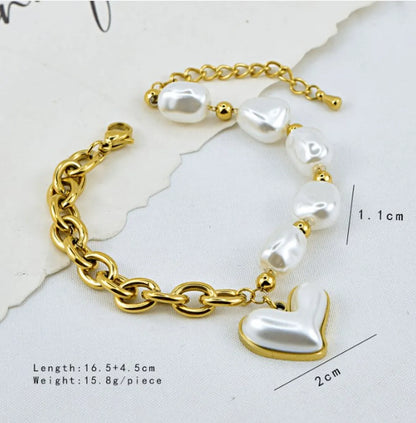 Wholesale Jewelry Casual Simple Style Heart Shape Flower Butterfly 304 Stainless Steel Artificial Pearls Glass Stone Beaded Inlay Bracelets Necklace