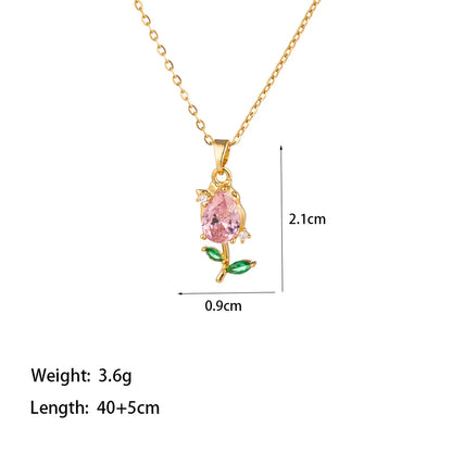 Wholesale Jewelry Casual Simple Style Commute Heart Shape Flower Butterfly 304 Stainless Steel Artificial Rhinestones 18K Gold Plated Inlay Pendant Necklace