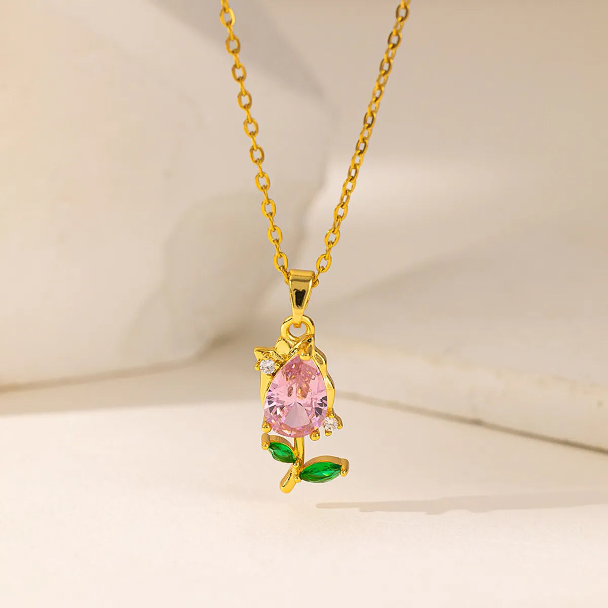 Wholesale Jewelry Casual Simple Style Commute Heart Shape Flower Butterfly 304 Stainless Steel Artificial Rhinestones 18K Gold Plated Inlay Pendant Necklace