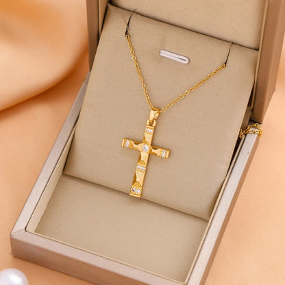 Titanium Steel Casual Simple Style Cross Plating Pendant Necklace