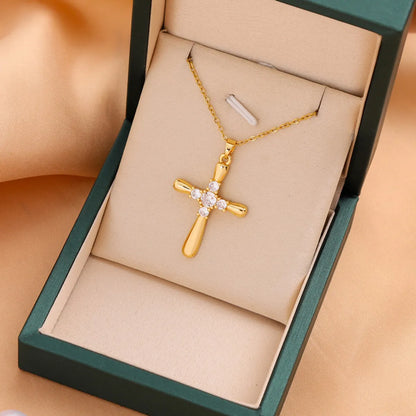 Titanium Steel Casual Simple Style Cross Plating Pendant Necklace