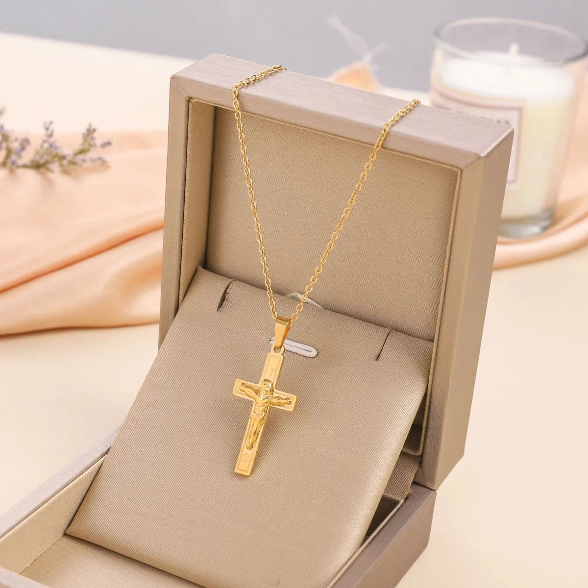 Titanium Steel Casual Simple Style Cross Plating Pendant Necklace