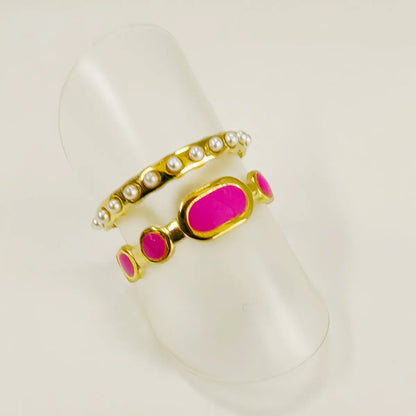 Titanium Steel Casual Simple Style Enamel Oval Artificial Pearls Open Rings