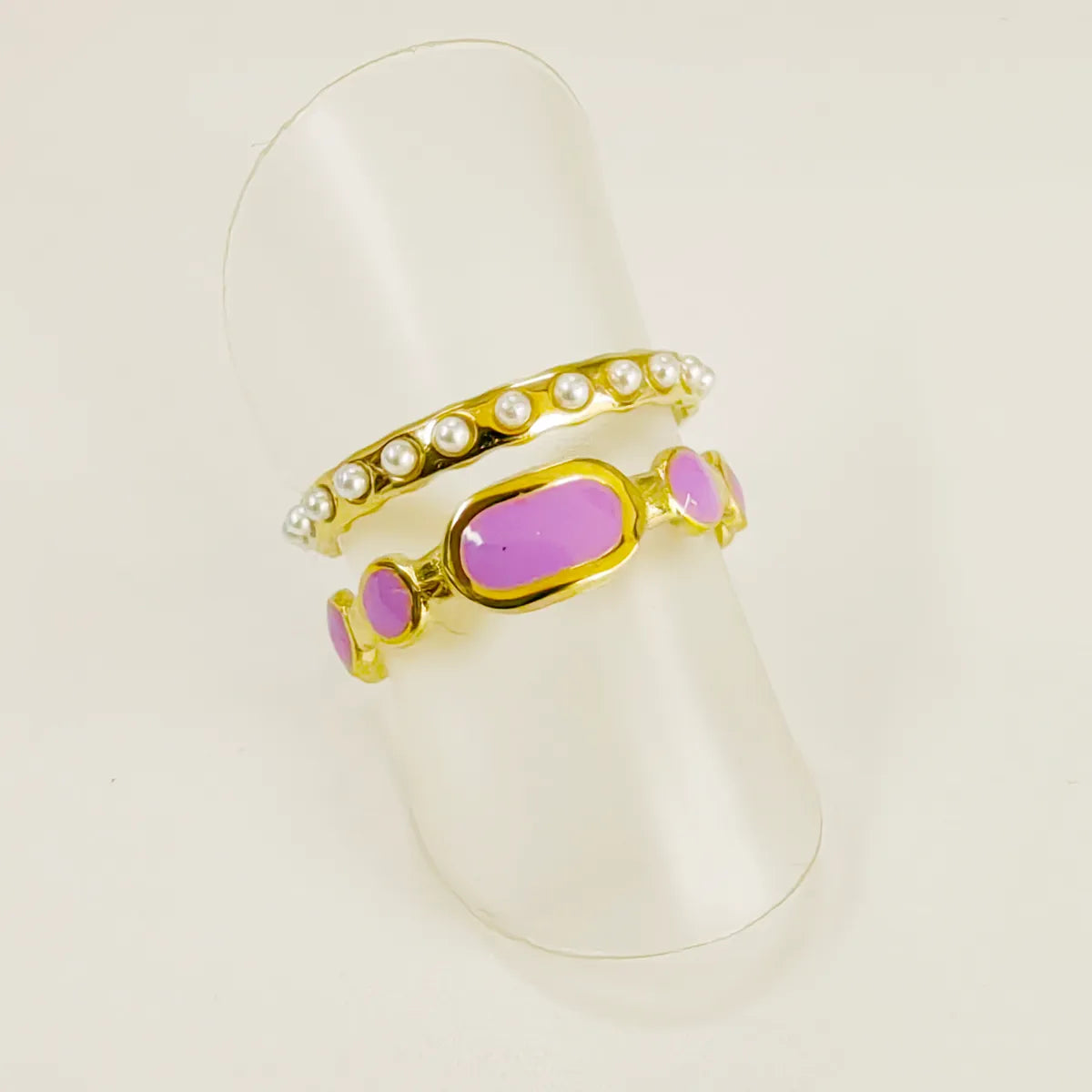 Titanium Steel Casual Simple Style Enamel Oval Artificial Pearls Open Rings