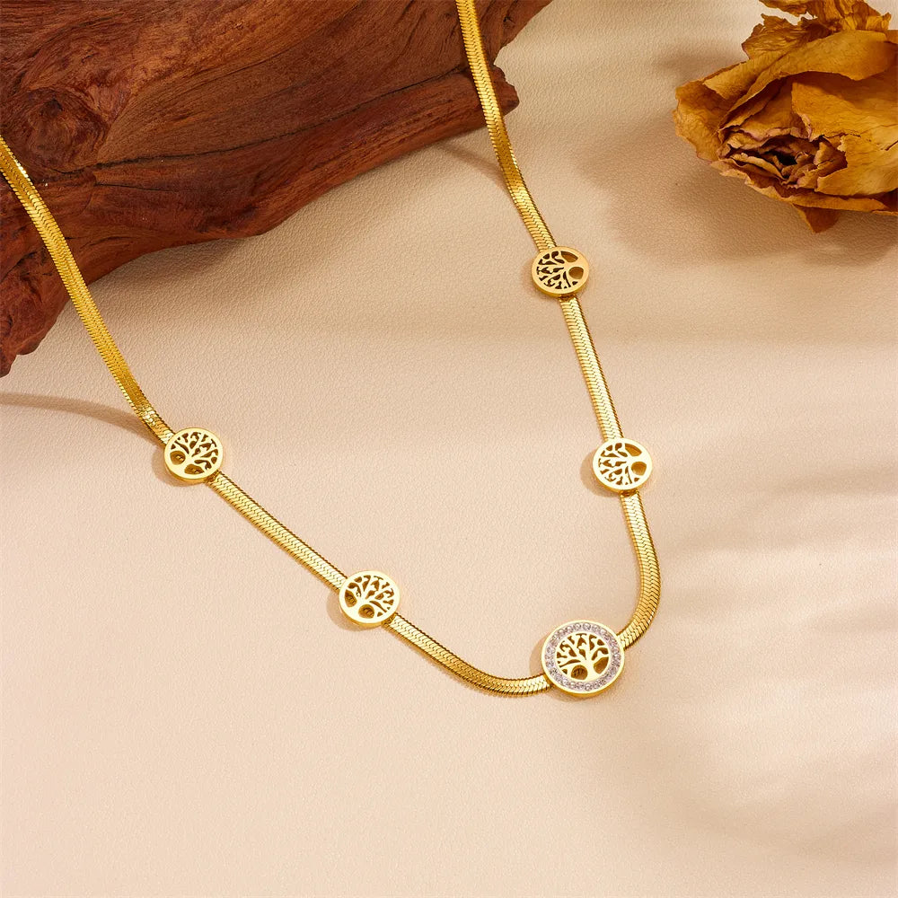 Titanium Steel Casual Simple Style Inlay Four Leaf Clover Devil'S Eye Butterfly Acrylic Pearl Zircon Double Layer Necklaces