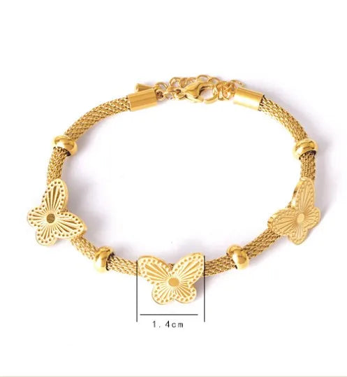 Casual Simple Style Heart Shape Flower Butterfly 304 Stainless Steel 18K Gold Plated Bracelets In Bulk