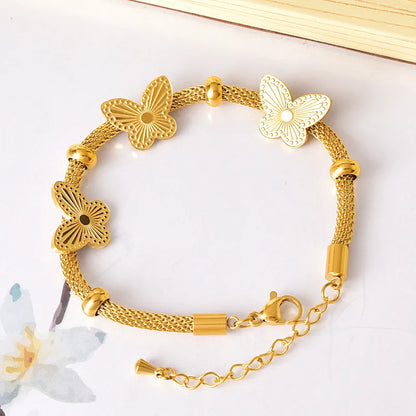 Casual Simple Style Heart Shape Flower Butterfly 304 Stainless Steel 18K Gold Plated Bracelets In Bulk