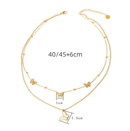 Wholesale Jewelry Casual Simple Style Devil'S Eye 304 Stainless Steel Rhinestones Shell 18K Gold Plated Plating Hollow Out Inlay Double Layer Necklaces