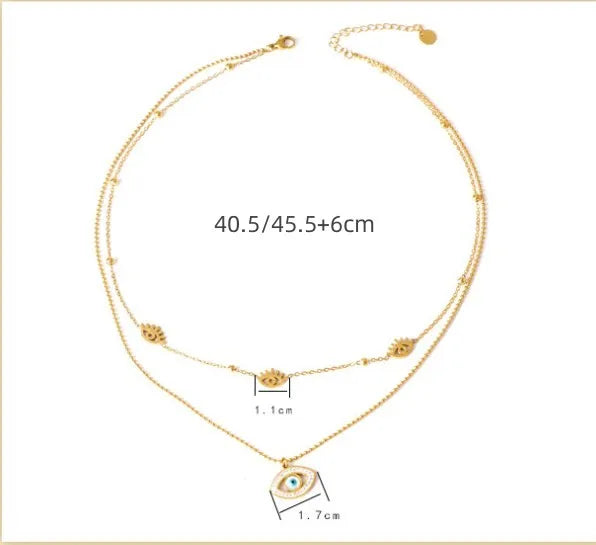 Wholesale Jewelry Casual Simple Style Devil'S Eye 304 Stainless Steel Rhinestones Shell 18K Gold Plated Plating Hollow Out Inlay Double Layer Necklaces