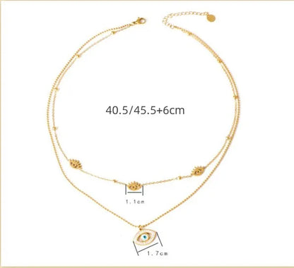 Wholesale Jewelry Casual Simple Style Devil'S Eye 304 Stainless Steel Rhinestones Shell 18K Gold Plated Plating Hollow Out Inlay Double Layer Necklaces