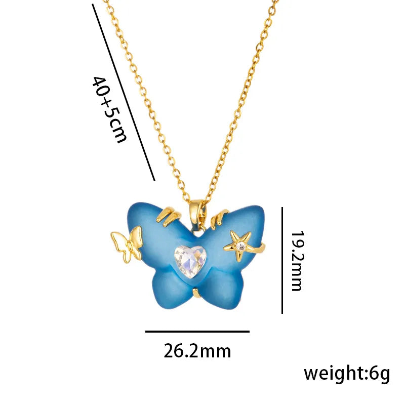 Titanium Steel Casual Sweet Star Butterfly Plating Inlay Zircon Pendant Necklace