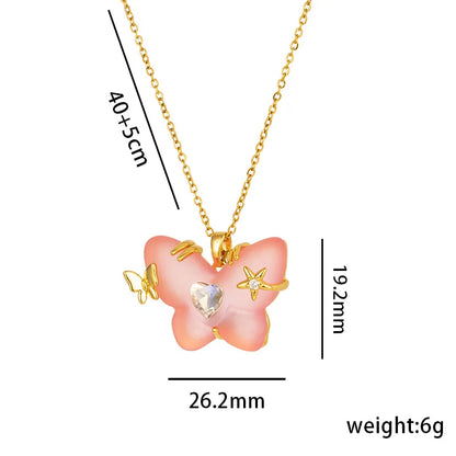 Titanium Steel Casual Sweet Star Butterfly Plating Inlay Zircon Pendant Necklace