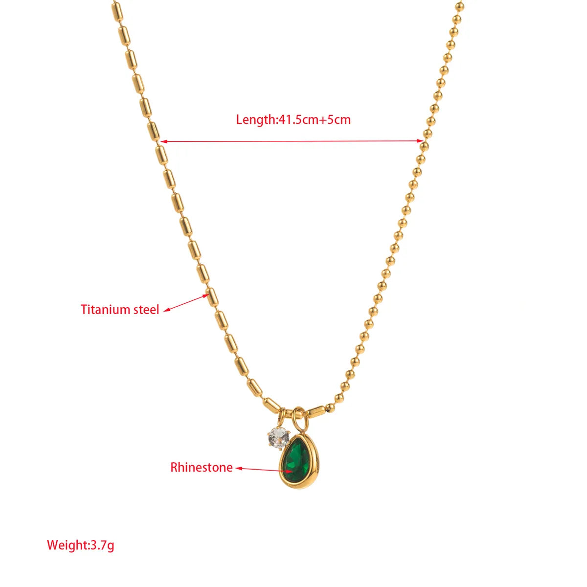 Wholesale Jewelry Casual Vacation Solid Color 304 Stainless Steel Glass Drill 18K Gold Plated Inlay Necklace