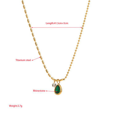 Wholesale Jewelry Casual Vacation Solid Color 304 Stainless Steel Glass Drill 18K Gold Plated Inlay Necklace