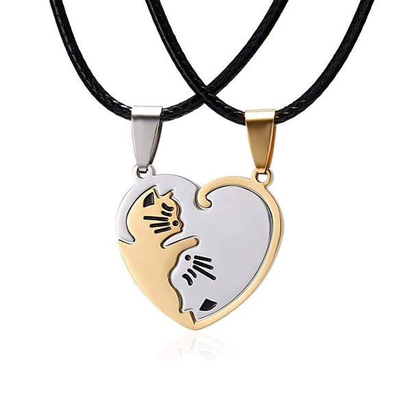 Titanium Steel Cat Couple Pendant Necklace With Ball Chain Polished Animal Zodiac Sweater Chain Jewelry For Women And Men