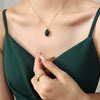 316L Stainless Steel Cat's Eye Pendant Clavicle Chain Necklace With Geometric Pattern And Electroplating Treatment For Women
