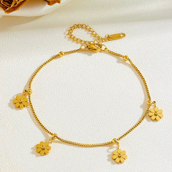 Titanium Steel Chrysanthemum Love Water Drops Bell Pendant Necklace Bracelet Earrings Set For Women