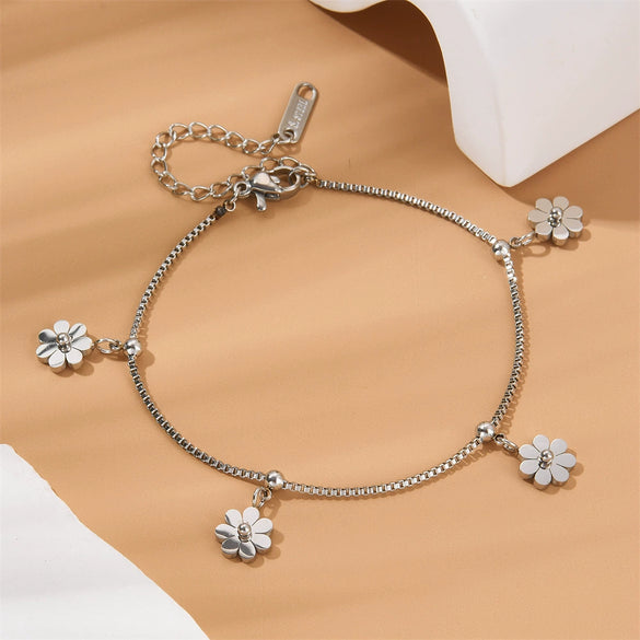 Titanium Steel Chrysanthemum Love Water Drops Bell Pendant Necklace Bracelet Earrings Set For Women