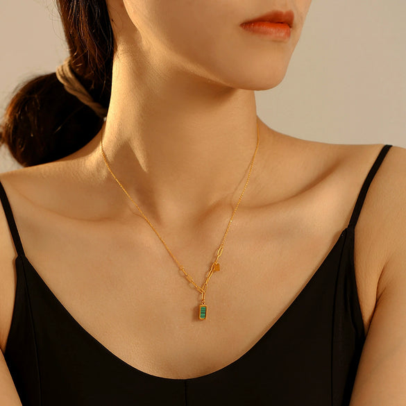 316L Stainless Steel Clavicle Necklace Geometric Striped Retro Style 18K Gold Plated