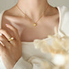 316L Stainless Steel Clavicle Necklace With Shell Pearl Elegant Geometric Design 18K Gold Plated