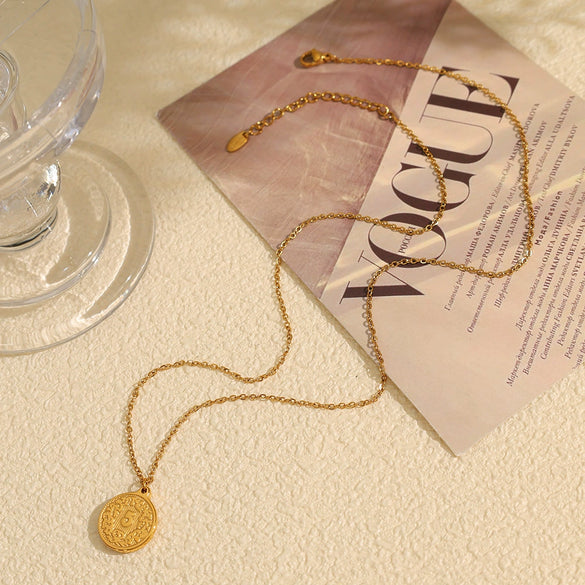 316L Stainless Steel Coin Pendant Women's Clavicle Chain Necklace Electroplated Simple Round Design