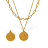 316L Stainless Steel Coin Pendant Women's Clavicle Chain Necklace Electroplated Simple Round Design