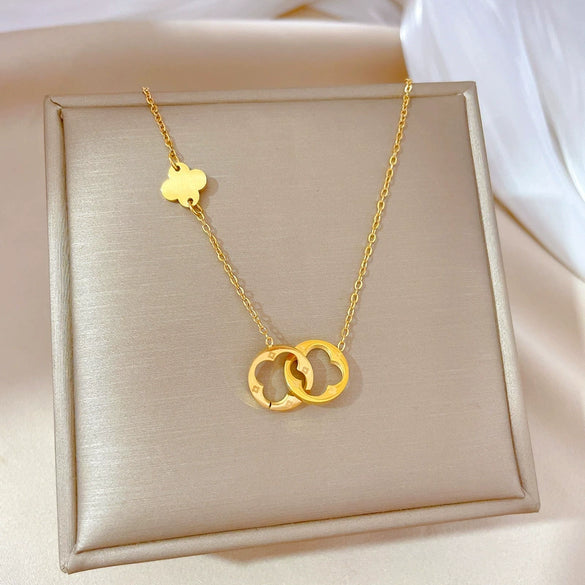 Titanium Steel Cold Necklace With Geometric Pattern And Real Gold Electroplated Cartoon Style For Unisex