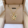 Titanium Steel Colorful Butterfly Necklace With Geometric Design And Micropaved Zircon And Real Gold Electroplated Pendant