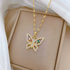 Titanium Steel Colorful Butterfly Necklace With Geometric Design And Micropaved Zircon And Real Gold Electroplated Pendant