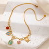 Titanium Steel Colorful Round Pendant Necklace With Eightpointed Star Retro Style Electroplated For Women