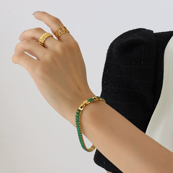 316L Stainless Steel Colorful Zircon Inlay Necklace Bracelet Suit Jewelry For Women Electroplated Elegant Style
