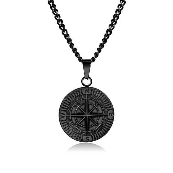 Titanium Steel Compass Pendant Necklace Punk Hiphop Style Geometric Handmade