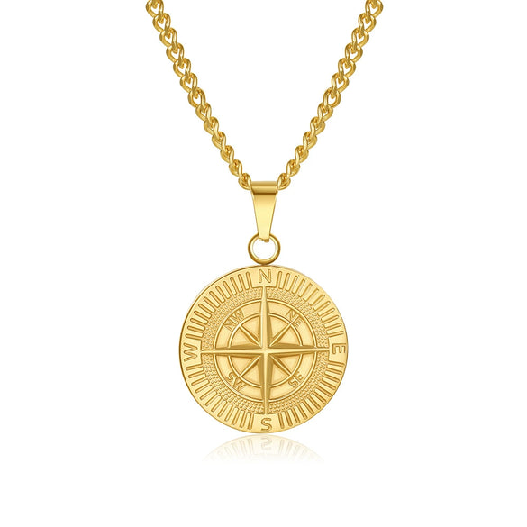Titanium Steel Compass Pendant Necklace Punk Hiphop Style Geometric Handmade
