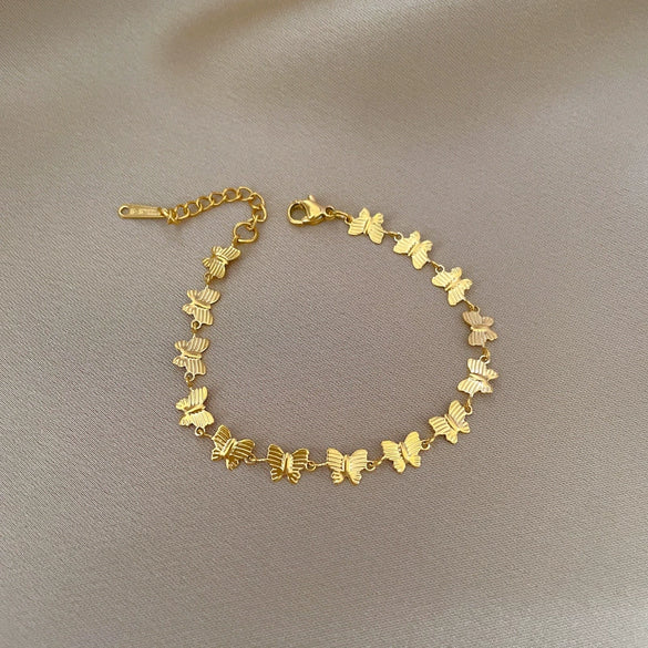 Titanium Steel Constellation Butterfly Chain Bracelet Gold Inlaid For Women
