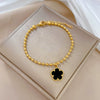 Titanium Steel Constellation Five Leaf Clover Round Bead Gold Inlaid Bracelet For Women