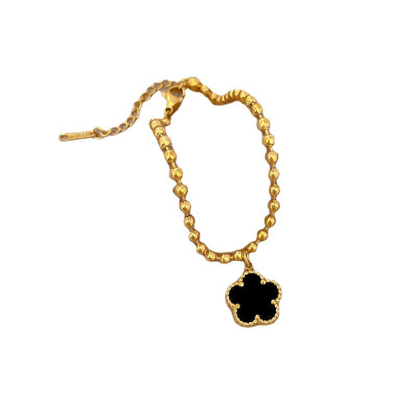 Titanium Steel Constellation Five Leaf Clover Round Bead Gold Inlaid Bracelet For Women