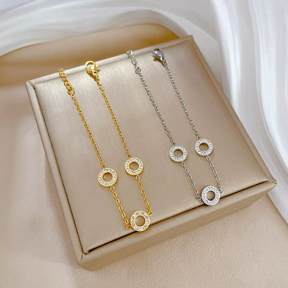 Titanium Steel Constellation Gold Inlaid Ring And Chain Bracelet For Women
