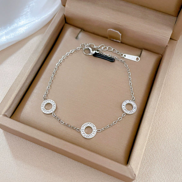 Titanium Steel Constellation Gold Inlaid Ring And Chain Bracelet For Women