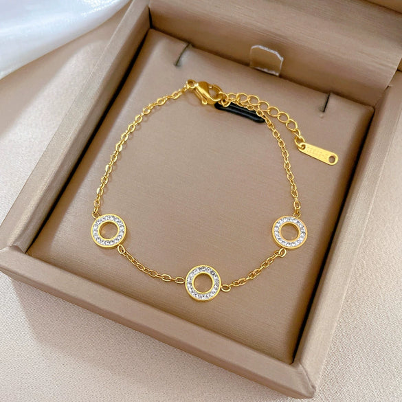 Titanium Steel Constellation Gold Inlaid Ring And Chain Bracelet For Women