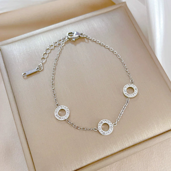Titanium Steel Constellation Gold Inlaid Ring And Chain Bracelet For Women