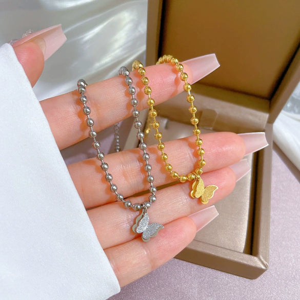 Titanium Steel Constellation Gold Inlaid Round Bead Bracelet For Women