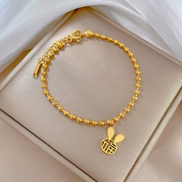 Titanium Steel Constellation Gold Inlaid Round Bead Bracelet For Women