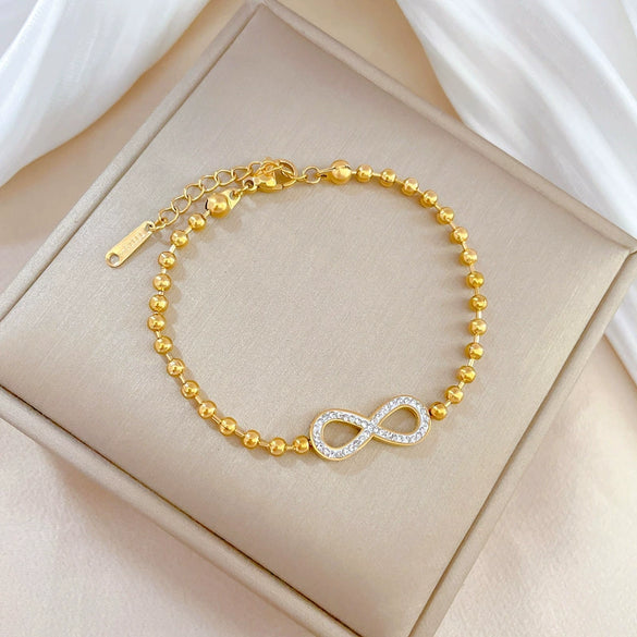Titanium Steel Constellation Gold Inlaid Round Beads Bracelet For Women