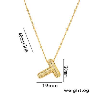 Titanium Steel Copper 18K Gold Plated Casual Simple Style Inlay Letter Zircon Pendant Necklace