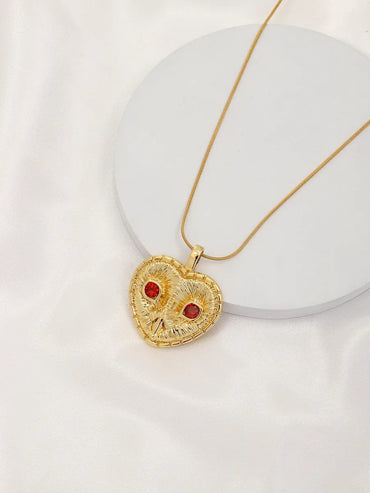 Titanium Steel Copper 18K Gold Plated IG Style Star Heart Shape Owl Inlay Artificial Gemstones Pendant Necklace