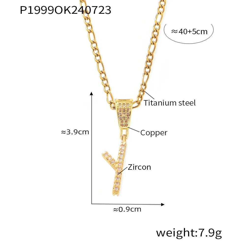 Titanium Steel Copper 18K Gold Plated Plating Letter Pendant Necklace