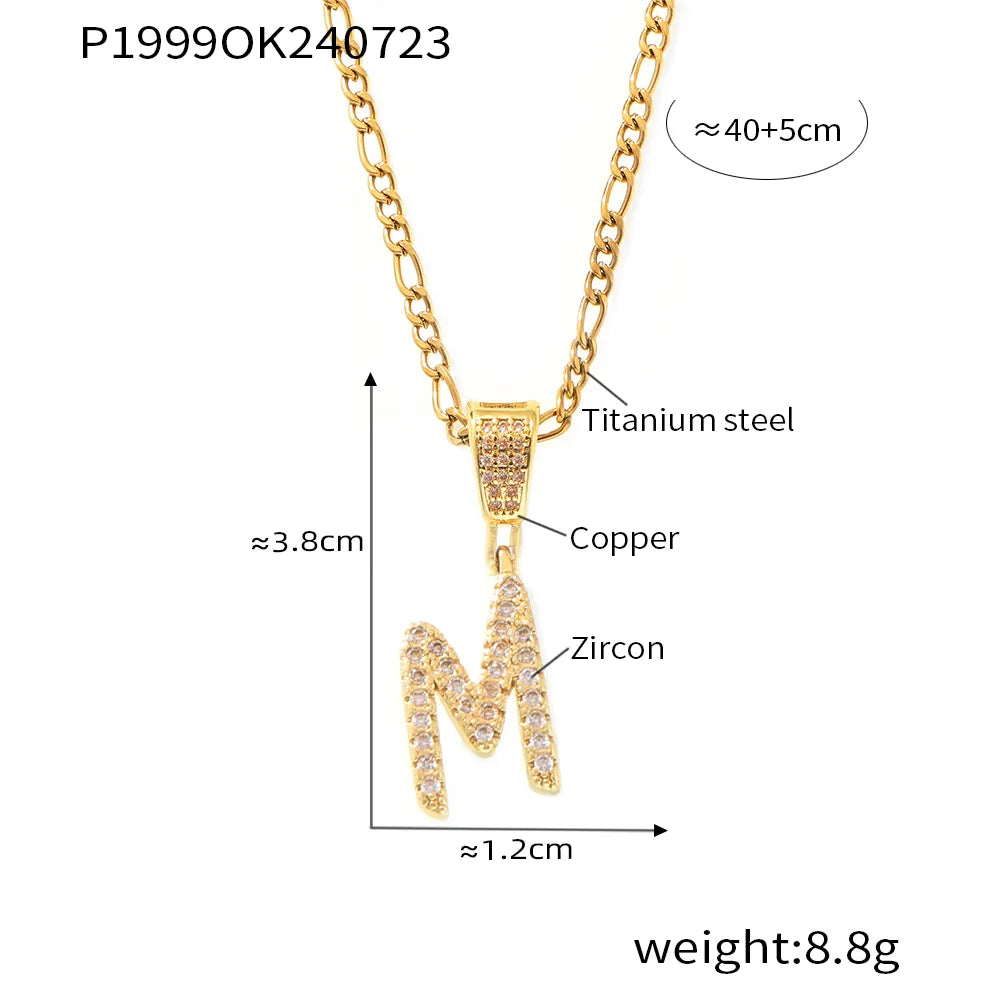 Titanium Steel Copper 18K Gold Plated Plating Letter Pendant Necklace