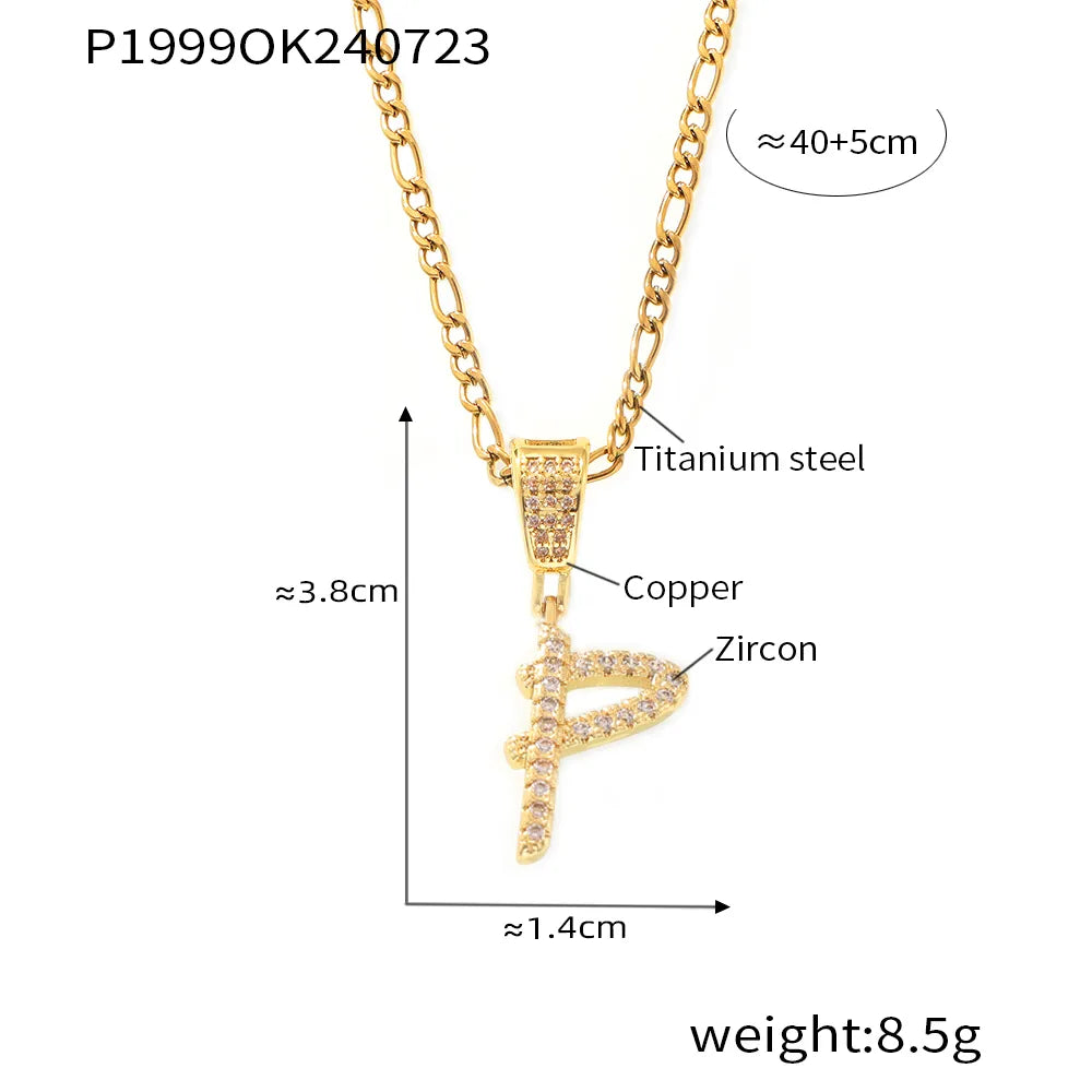 Titanium Steel Copper 18K Gold Plated Plating Letter Pendant Necklace