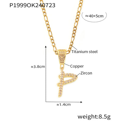 Titanium Steel Copper 18K Gold Plated Plating Letter Pendant Necklace